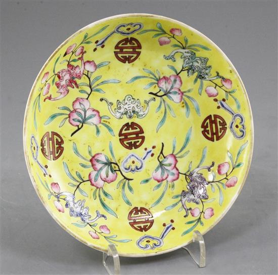 A Chinese yellow ground saucer dish, Guangxu mark and of the period (1875-1908), 15cm